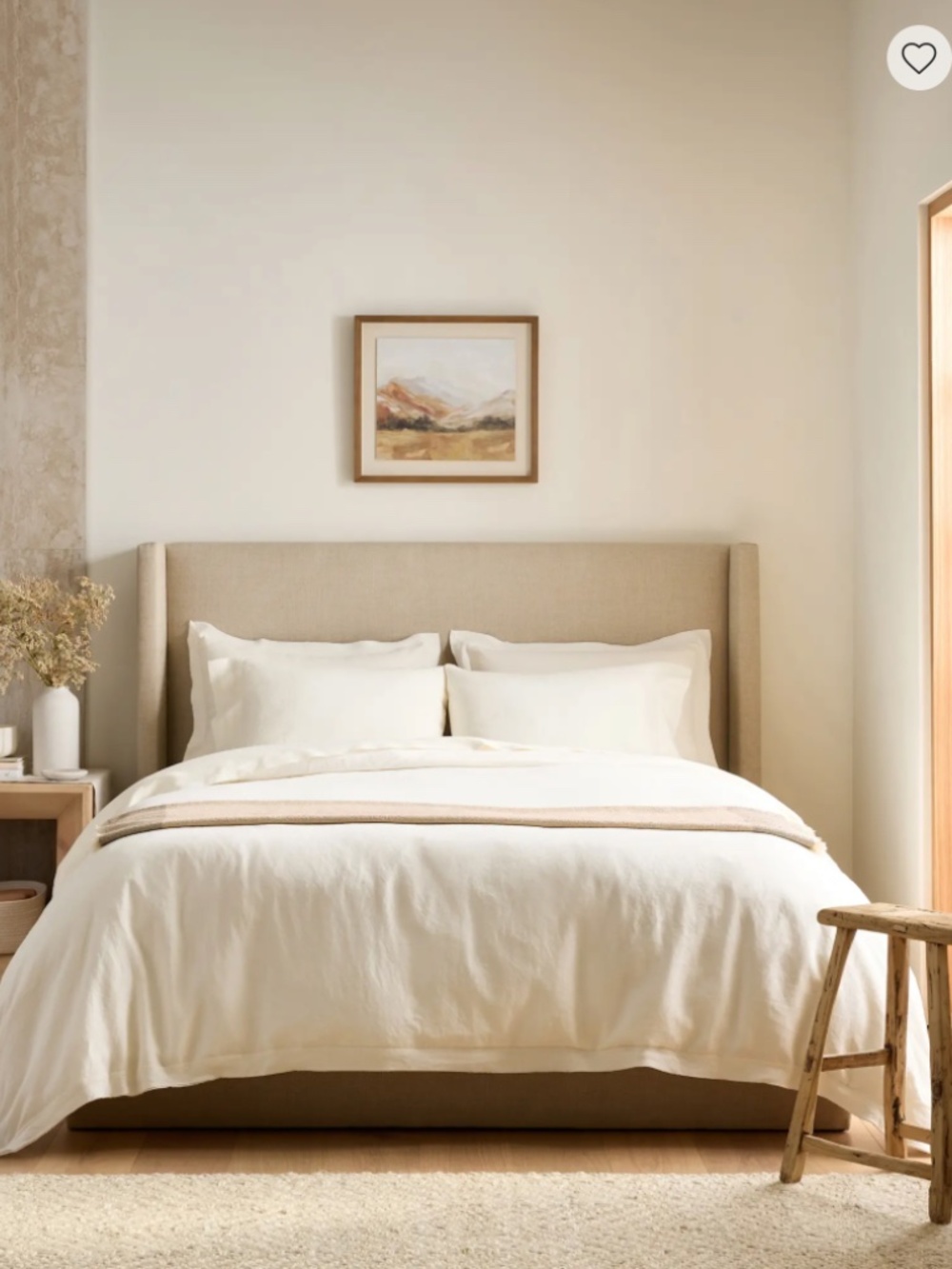 QUINCE European Linen Double Flange Duvet Cover set, Full/Queen, Ivory